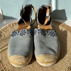 Crown Vintage Blue Espadrilles with Floral Detail
